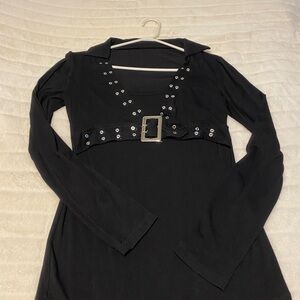 2/$30 or $20 each BUNDLE -Elegant Black Tunic Length with Faux Belt- M